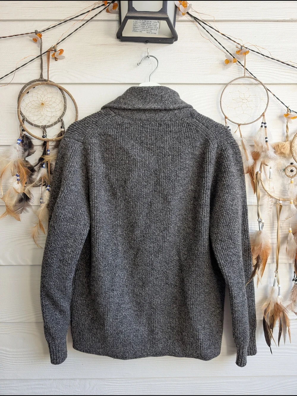 J Crew Sweater Men Gray Lambswool Shawl Collar Cardigan Chunky Knit